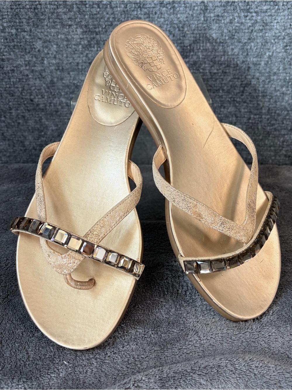 Vince Camuto Gold Jeweled Toe-Post Sandals